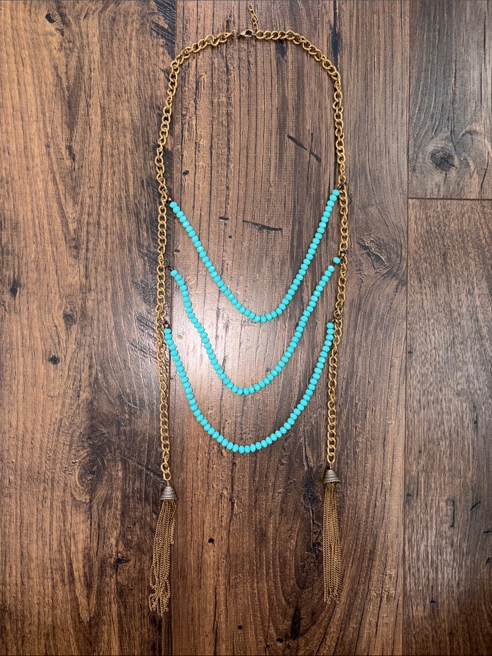 American Apparel Gold-Tone Chain Necklace with Turquoise Beads